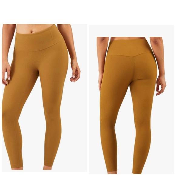 Women's Mustard High-Waisted Texture Leggings M - Picture 1 of 8